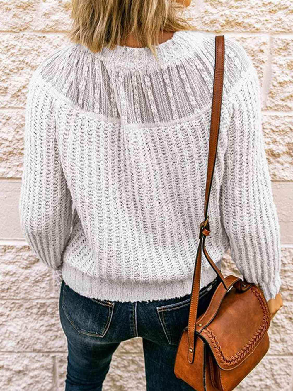 Round Neck Rib-Knit Sweater - Trendsi - Flyclothing LLC