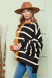 Striped Dropped Shoulder Round Neck Blouse - Trendsi - Flyclothing LLC