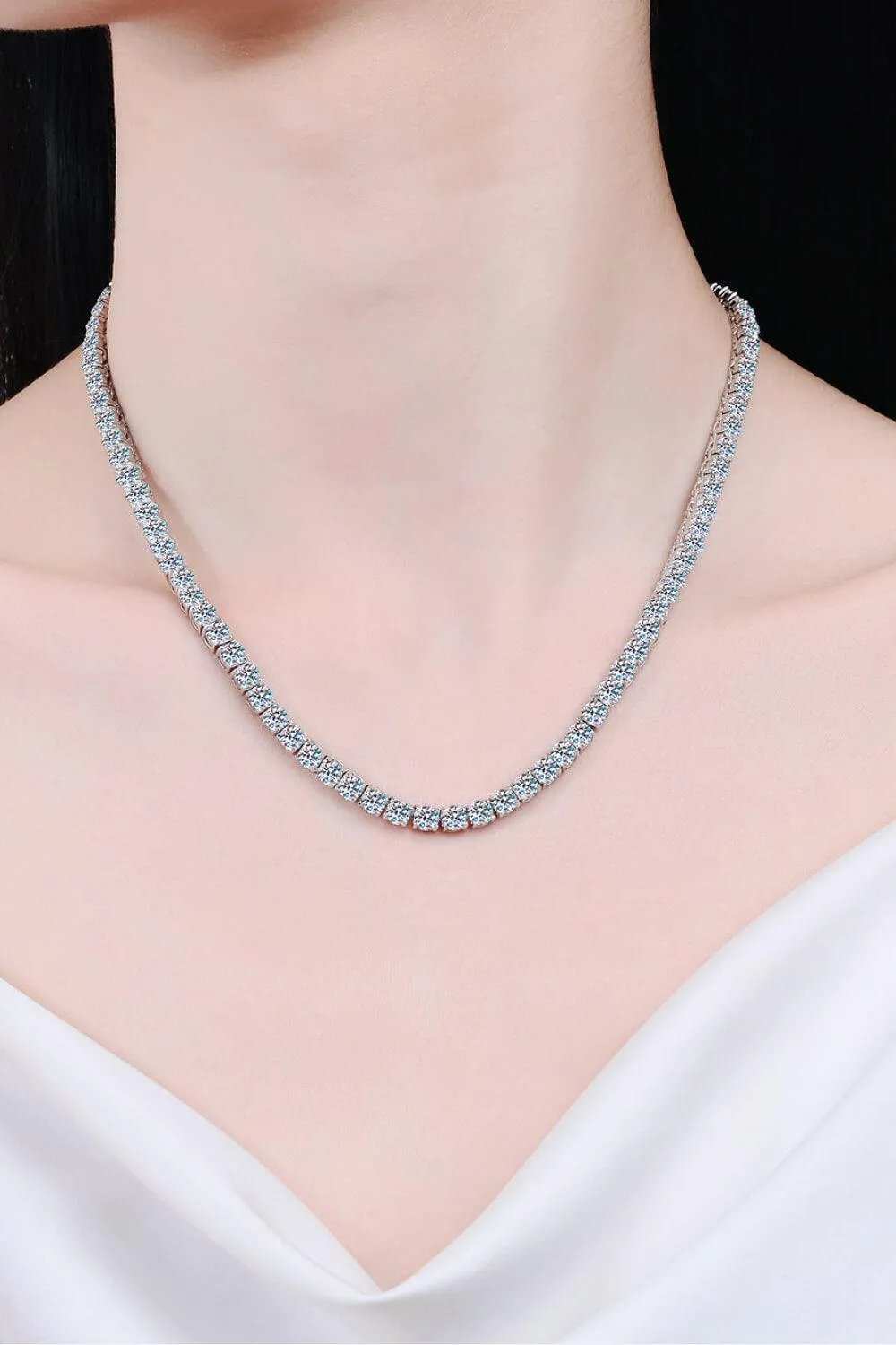 Moissanite Rhodium-Plated Necklace - Trendsi - Flyclothing LLC