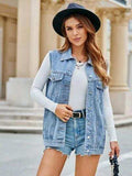 Pocketed Button Up Sleeveless Denim Jacket - Trendsi - Flyclothing LLC