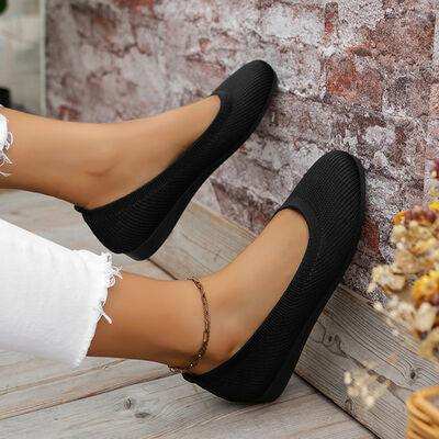 Round Toe Knit Ballet Flats - Trendsi - Flyclothing LLC