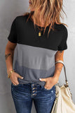 Color Block Side Slit Round Neck T-Shirt - Trendsi - Flyclothing LLC