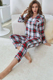 Plaid Button Front Top and Pants Lounge Set - Trendsi - Flyclothing LLC