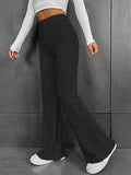 Ribbed High Waist Bootcut Pants - Trendsi - Flyclothing LLC