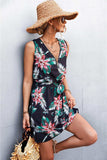 Printed Zip Detail Belted Sleeveless Dress - Trendsi - Flyclothing LLC