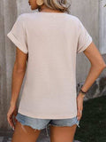 Cable-Knit Round Neck Short Sleeve T-Shirt - Trendsi - Flyclothing LLC