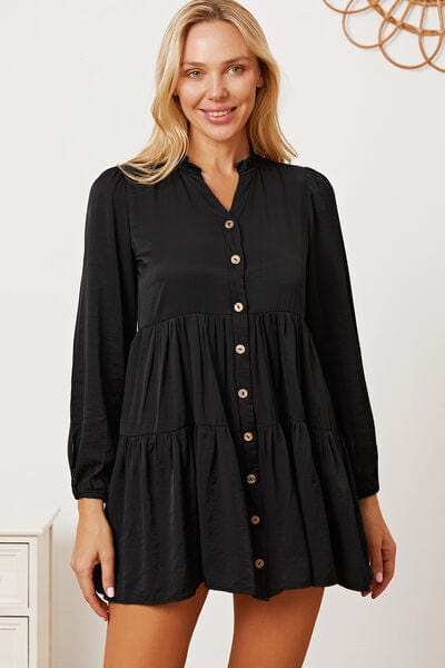Ruffled Button Up Long Sleeve Tiered Shirt - Trendsi - Flyclothing LLC