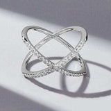 X Shape Inlaid Zircon 925 Sterling Silver Ring - Trendsi - Flyclothing LLC