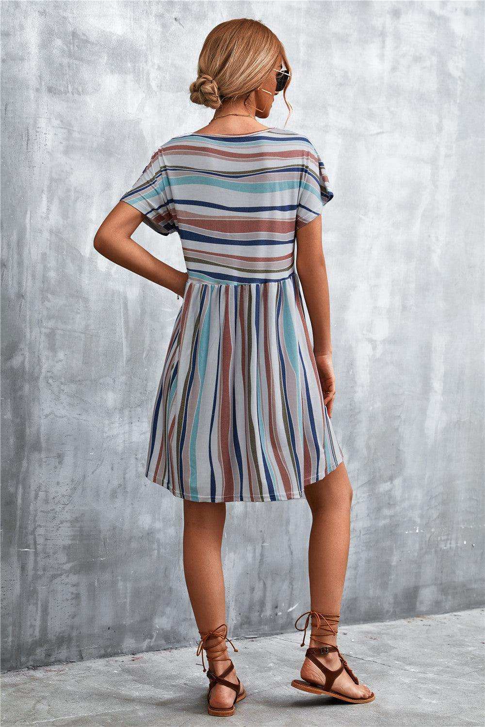 Striped Round Neck Dress - Trendsi - Flyclothing LLC