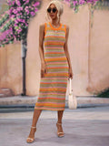 Striped Round Neck Sleeveless Midi Cover Up Dress - Trendsi - Flyclothing LLC