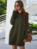 Round Neck Long Sleeve Mini Dress with Pockets - Trendsi - Flyclothing LLC