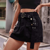 Belted Denim Shorts with Pockets - Trendsi - Flyclothing LLC