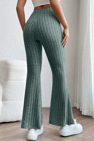 Basic Bae Full Size Ribbed High Waist Flare Pants - Trendsi - Flyclothing LLC