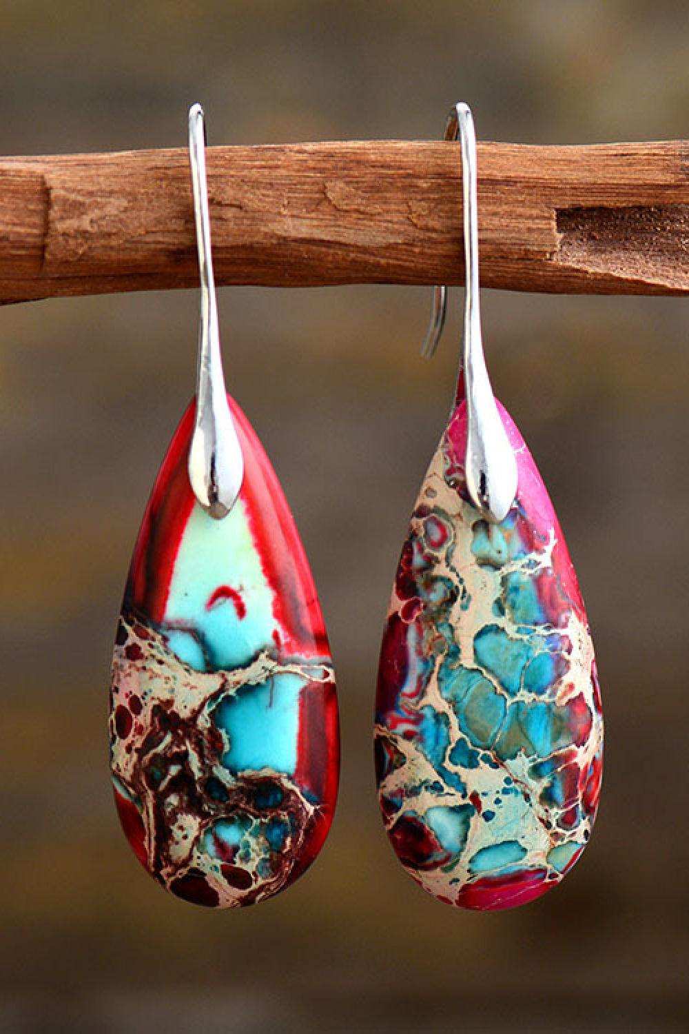 Handmade Teardrop Shape Natural Stone Dangle Earrings - Trendsi - Flyclothing LLC