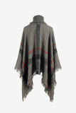 Plaid Turtleneck Raw Hem Poncho - Trendsi - Flyclothing LLC