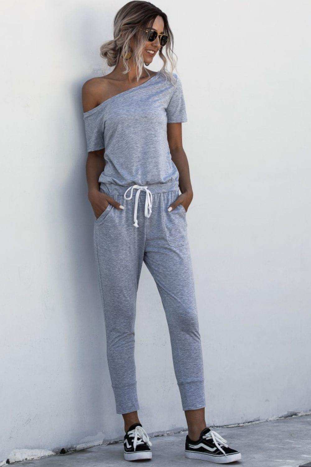 Asymmetrical Neck Tied Jumpsuit with Pockets - Trendsi - Flyclothing LLC