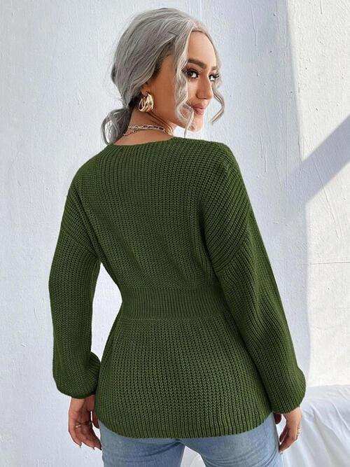 Notched Dropped Shoulder Knit Top - Trendsi - Flyclothing LLC