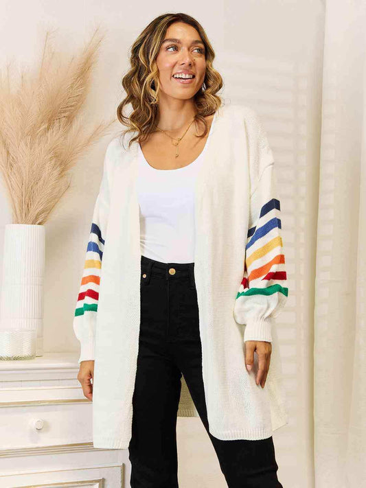 Striped Open Front Dropped Shoulder Cardigan - Trendsi - Flyclothing LLC