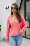 V-Neck Drop Shoulder Long Sleeve Knit Top - Trendsi - Flyclothing LLC