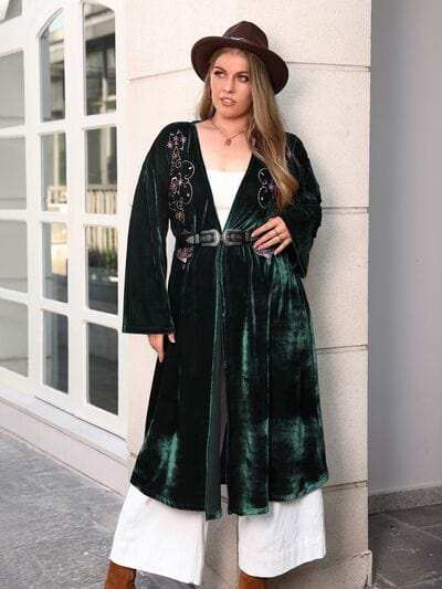 Plus Size Printed Open Front Long Sleeve Cardigan - Trendsi - Flyclothing LLC