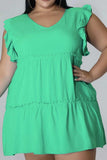 Plus Size V-Neck Frill Trim Mini Dress - Trendsi - Flyclothing LLC