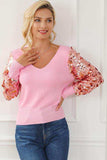 Sequin Long Sleeve V-Neck Sweater - Trendsi - Flyclothing LLC
