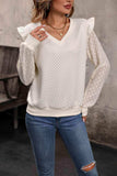 V-Neck Ruffle Trim Long Sleeve Sweatshirt - Trendsi - Flyclothing LLC