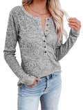 Round Neck Buttoned Long Sleeve T-Shirt - Trendsi - Flyclothing LLC