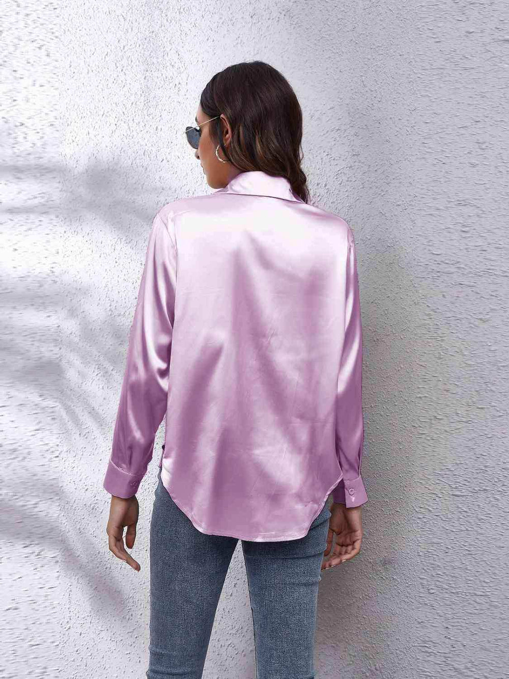 Collared Neck Buttoned Long Sleeve Shirt - Trendsi - Flyclothing LLC