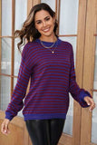 Striped Round Neck Dropped Shoulder Sweater - Trendsi - Flyclothing LLC
