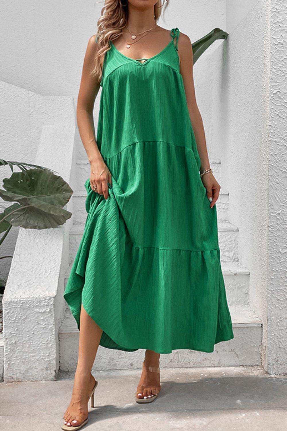 Tie-Shoulder Tiered Maxi Dress - Trendsi - Flyclothing LLC