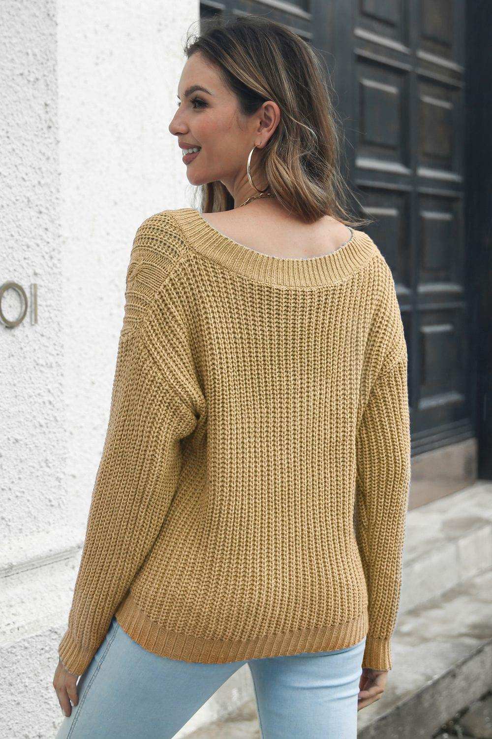 Cable-Knit V-Neck Sweater - Trendsi - Flyclothing LLC