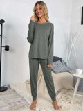 Round Neck Top and Drawstring Pants Lounge Set - Trendsi - Flyclothing LLC