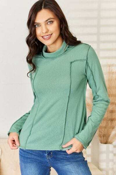 POL Exposed Seam Long Sleeve Knit Top - Trendsi - Flyclothing LLC