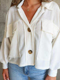 Ribbed Collared Neck Button Up Jacket - Trendsi - Flyclothing LLC