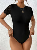 Lace Backless Round Neck Bodysuit - Trendsi - Flyclothing LLC