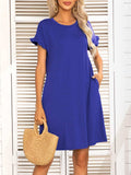 Round Neck Flounce Sleeve Dress with Pockets - Trendsi - Flyclothing LLC