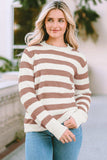 Striped Round Neck Long Sleeve Sweater - Trendsi - Flyclothing LLC