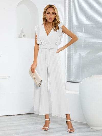 Ruffled Surplice Cap Sleeve Jumpsuit - Trendsi - Flyclothing LLC