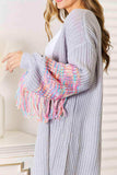 Woven Right Fringe Sleeve Dropped Shoulder Cardigan - Trendsi - Flyclothing LLC