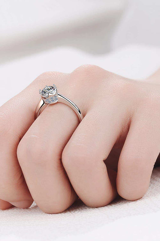 1 Carat Moissanite Rhodium-Plated Solitaire Ring - Trendsi - Flyclothing LLC