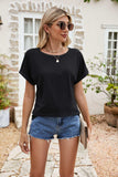 Full Size Round Neck Eyelet Short Sleeve Top - Trendsi - Flyclothing LLC