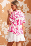 Floral Tie Neck Ruffle Shoulder Blouse - Trendsi - Flyclothing LLC