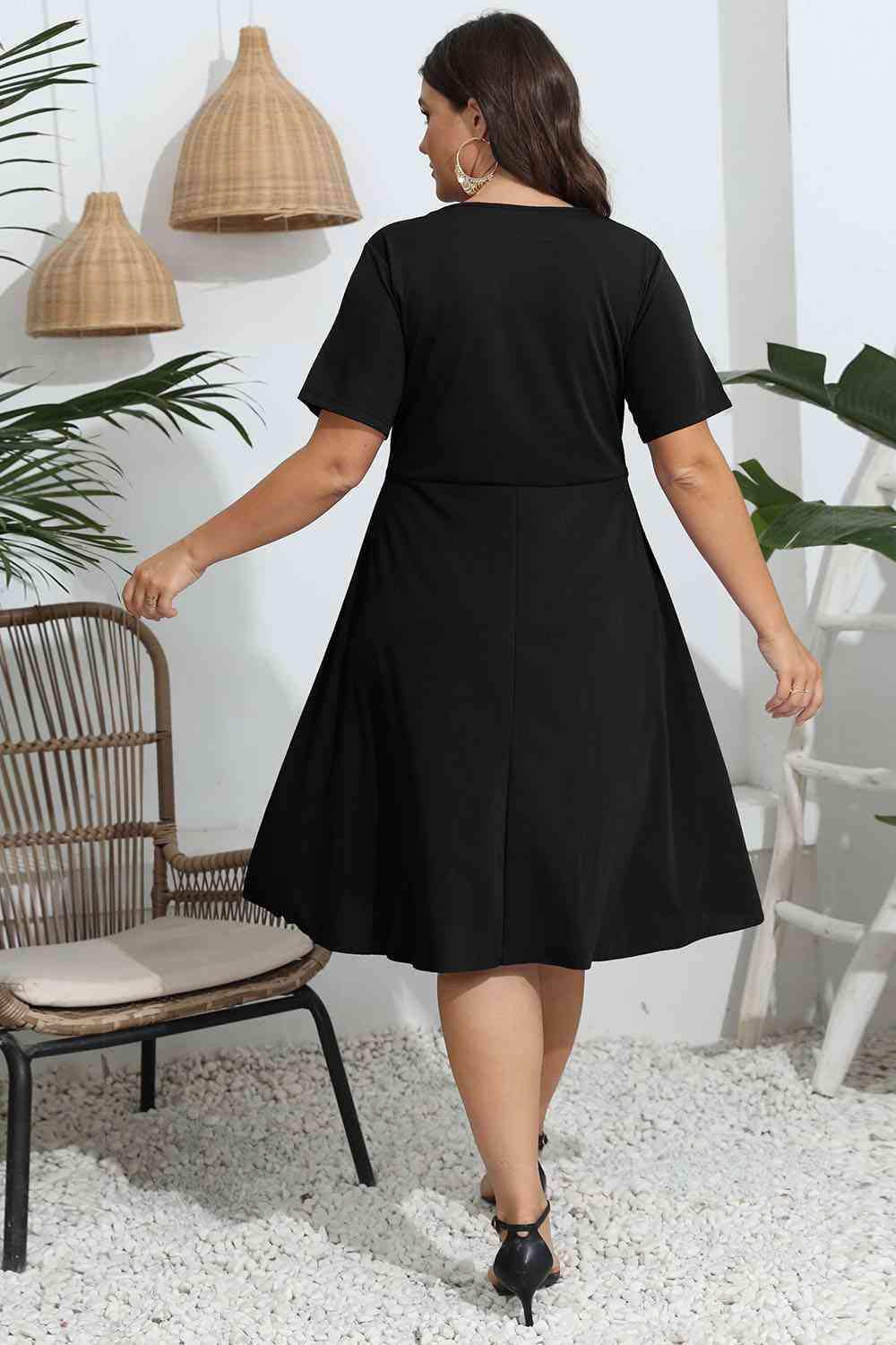 Plus Size Round Neck Openwork Dress - Trendsi - Flyclothing LLC