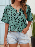 Printed Notched Neck Half Sleeve Blouse - Trendsi - Flyclothing LLC