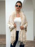 Fringe Open Front Long Sleeve Poncho - Trendsi - Flyclothing LLC
