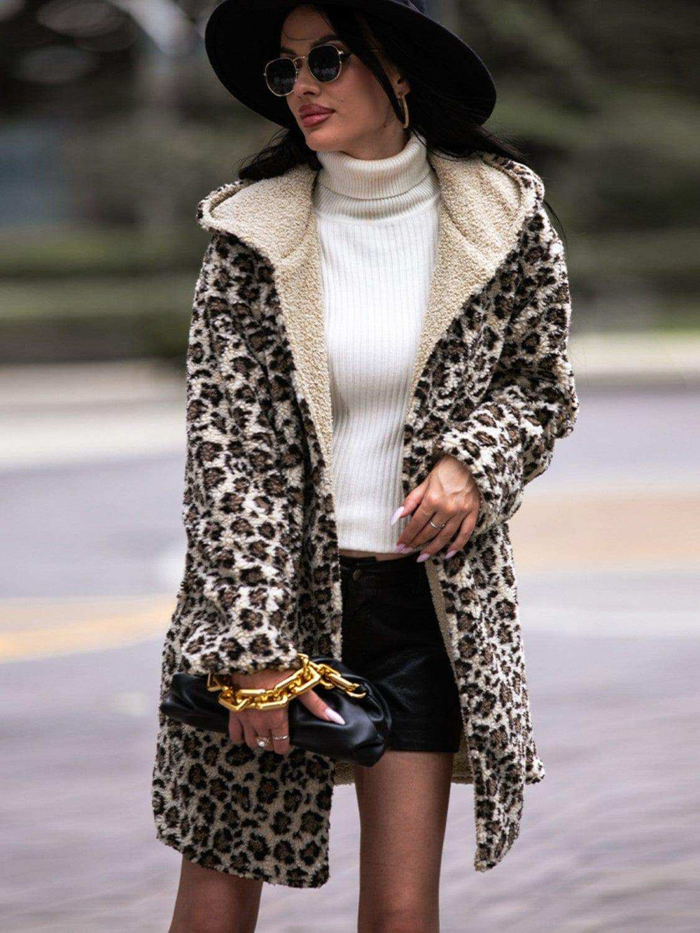 Leopard Hooded Coat with Pockets - Trendsi - Flyclothing LLC
