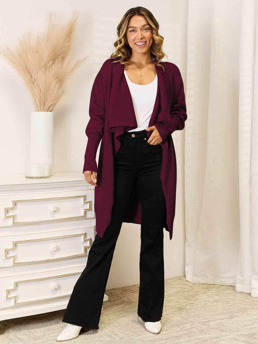 Long Sleeve Open Front Longline Cardigan - Trendsi - Flyclothing LLC