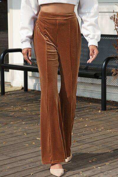 High Waist Corduroy Flare Pants - Trendsi - Flyclothing LLC