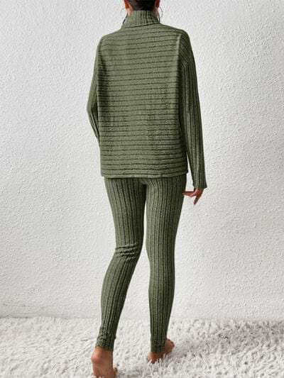 Ribbed Turtleneck Top and Pants Set - Trendsi - Flyclothing LLC